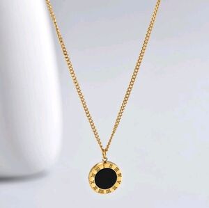 Gold and Black Roman Numeral Necklace